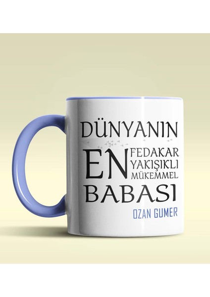 Kişiye Özel Dünyanın En En En Babası Temalı Mavi Kupa Bardak