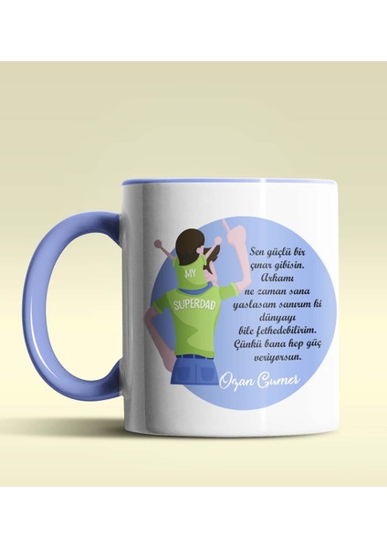 Kişiye Özel Babalar Günü Mesajlı 3 Tasarımlı Mavi Kupa Bardak