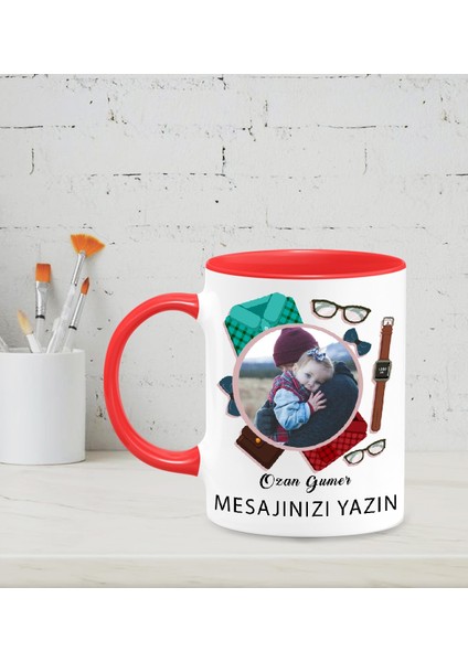 Kişiye Özel Fotoğraflı Tasarımlı Kırmızı Renkli Kupa
