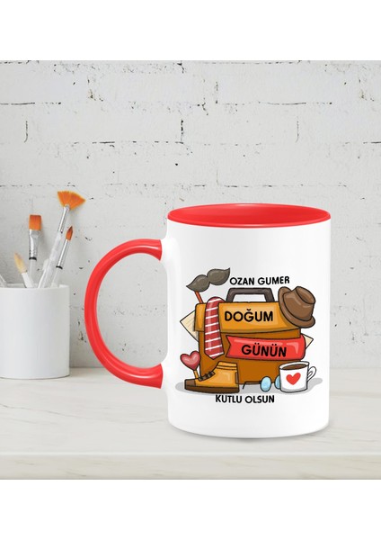 Kişiye Özel Doğum Günün Kutlu Olsun Tasarımlı Kırmızı Renkli Kupa