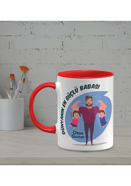 Kişiye Özel Dünyanın En Güçlü Babası Temalı Kırmızı Renk Kupa