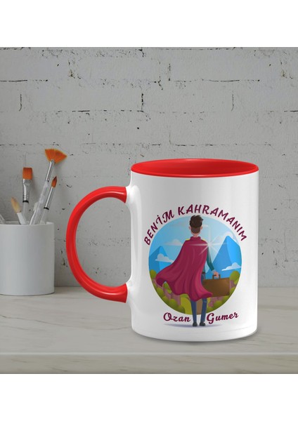 Kişiye Özel Benim Kahramanım Temalı Kırmızı Renk Kupa