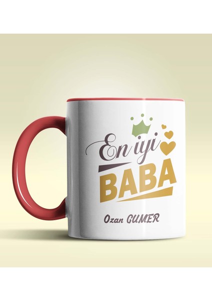 Kişiye Özel En Iyi Baba Tasarımlı Kırmızı Kupa Bardak