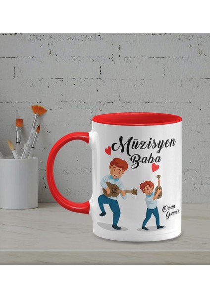 Kişiye Özel Müzisyen Baba Temalı Kırmızı Renk Kupa