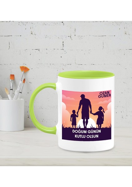 Kişiye Özel Doğum Günün Kutlu Olsun 2 Tasarımlı Yeşil Renkli Kupa