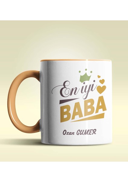 Kişiye Özel En Iyi Baba Tasarımlı Turuncu Kupa Bardak