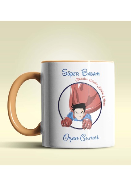 Kişiye Özel Süper Babam Tasarımlı Turuncu Kupa Bardak