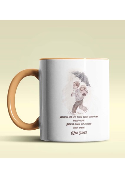 Kişiye Özel Babalar Günü Mesajlı 2 Tasarımlı Turuncu Kupa Bardak