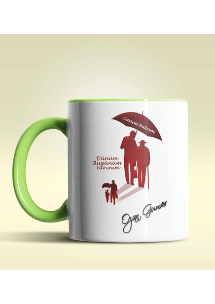 Kişiye Özel Dünüm Bugünüm Yarınım Tasarımlı Yeşil Kupa Bardak