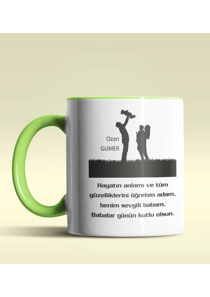 Kişiye Özel Babalar Günü Mesajlı Tasarımlı Yeşil Kupa Bardak
