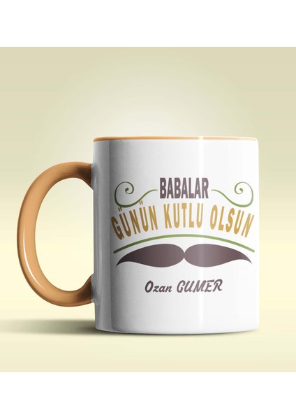 Kişiye Özel Babalar Günün Kutlu Olsun 12 Tema Turuncu Kupa Bardak