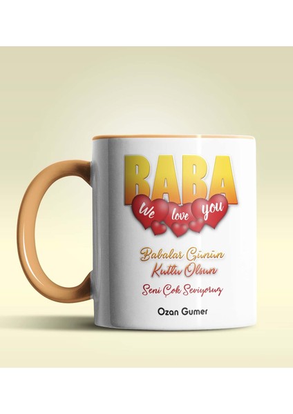 Kişiye Özel Baba Tasarımlı Turuncu Kupa Bardak