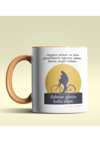 Kişiye Özel Babalar Günü Mesajlı 4 Tasarımlı Turuncu Kupa Bardak