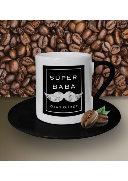 Kişiye Özel Süper Baba Tasarımlı Siyah Kahve Fincanı