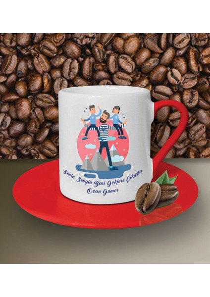 Kişiye Özel Senin Sevgin Beni Göklere Çıkartır Temalı Kırmızı Kahve Fincanı