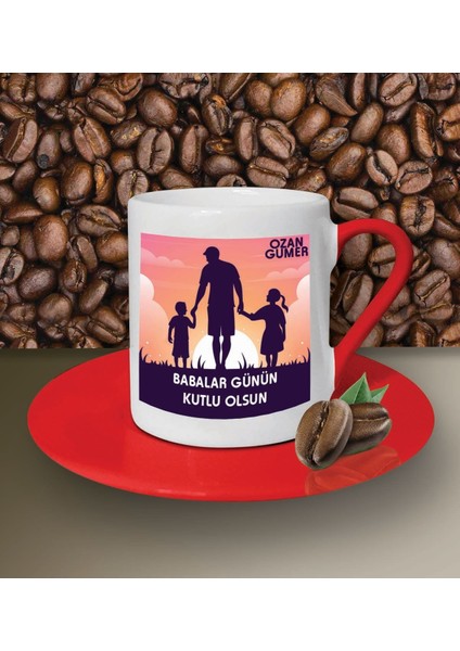 Kişiye Özel Babalar Günün Kutlu Olsun Temalı Kırmızı Kahve Fincanı
