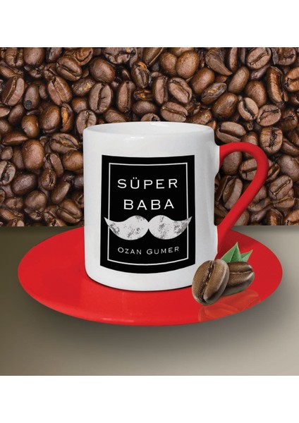 Kişiye Özel Süper Baba Tasarımlı Siyah Kahve Fincanı