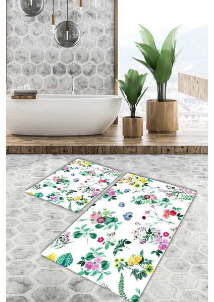 Yıkanabilir Kaymaz Dot Taban 2'li Banyo Paspası ( 50CM x 60CM - 60CM x 100CM) MNP1137