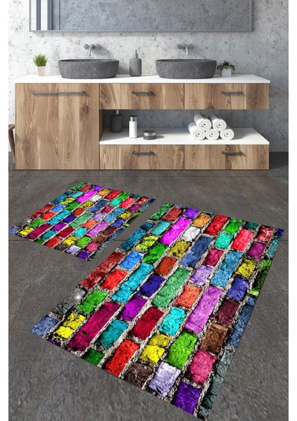 Yıkanabilir Kaymaz Dot Taban 2'li Banyo Paspası ( 50CM x 60CM - 60CM x 100CM) MNP1115
