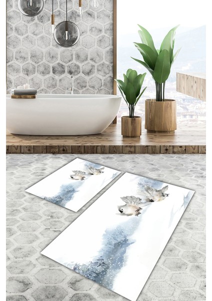 Yıkanabilir Kaymaz Dot Taban 2'li Banyo Paspası ( 50CM x 60CM - 60CM x 100CM) MNP1123