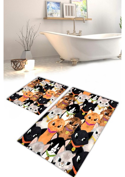 Yıkanabilir Kaymaz Dot Taban 2'li Banyo Paspası ( 50CM x 60CM - 60CM x 100CM) MNP1180