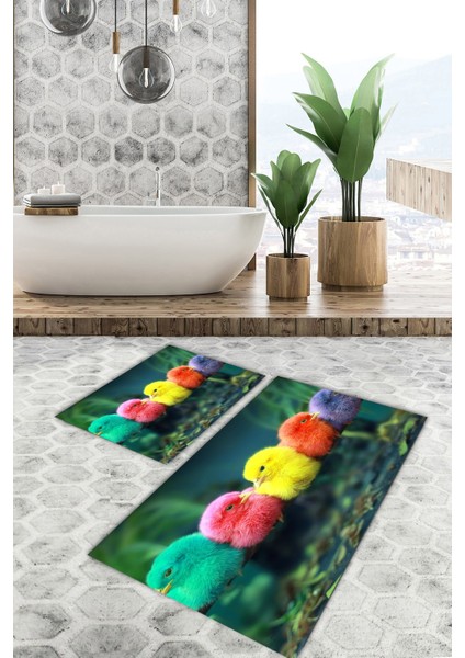 Yıkanabilir Kaymaz Dot Taban 2'li Banyo Paspası ( 50CM x 60CM - 60CM x 100CM) MNP1190