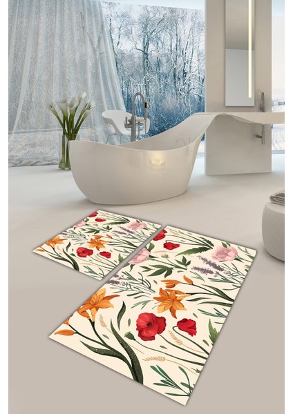 Yıkanabilir Kaymaz Dot Taban 2'li Banyo Paspası ( 50CM x 60CM - 60CM x 100CM) MNP1023