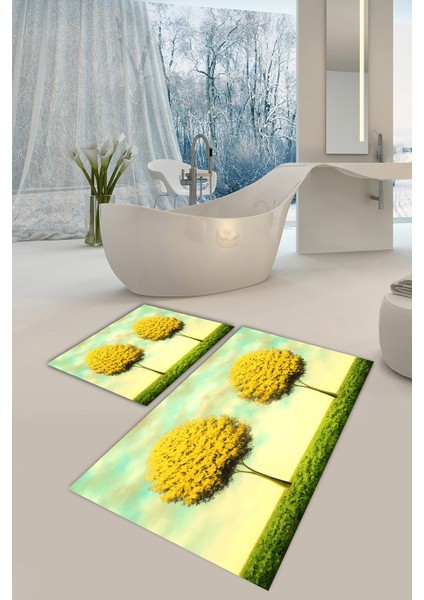 Yıkanabilir Kaymaz Dot Taban 2'li Banyo Paspası ( 50CM x 60CM - 60CM x 100CM) MNP1035