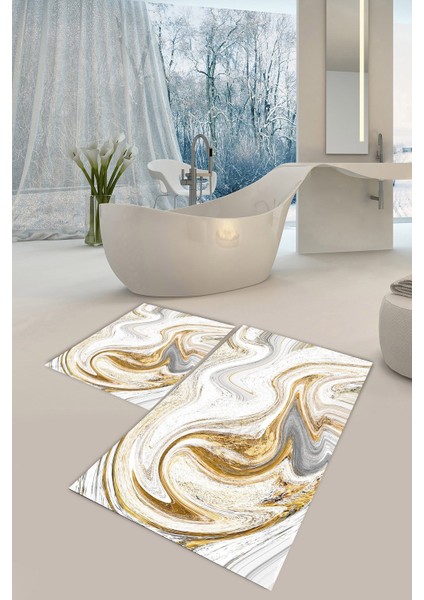 Yıkanabilir Kaymaz Dot Taban 2'li Banyo Paspası ( 50CM x 60CM - 60CM x 100CM) MNP1068