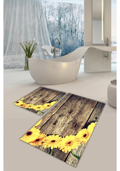 Yıkanabilir Kaymaz Dot Taban 2'li Banyo Paspası ( 50CM x 60CM - 60CM x 100CM) MNP1092