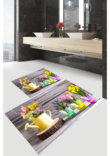 Yıkanabilir Kaymaz Dot Taban 2'li Banyo Paspası ( 50CM x 60CM - 60CM x 100CM) MNP1110