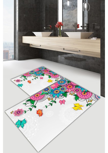 Yıkanabilir Kaymaz Dot Taban 2'li Banyo Paspası ( 50CM x 60CM - 60CM x 100CM) MNP1149