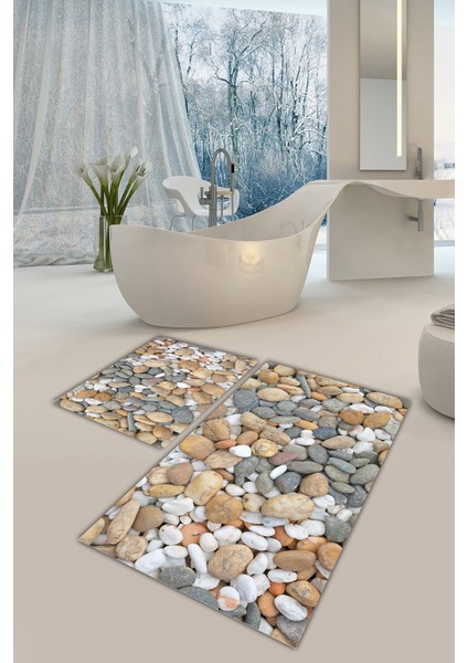 Yıkanabilir Kaymaz Dot Taban 2'li Banyo Paspası ( 50CM x 60CM - 60CM x 100CM) MNP1088