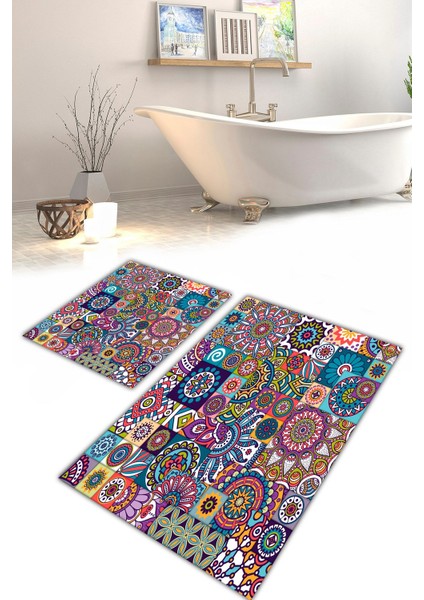 Yıkanabilir Kaymaz Dot Taban 2'li Banyo Paspası ( 50CM x 60CM - 60CM x 100CM) MNP1119