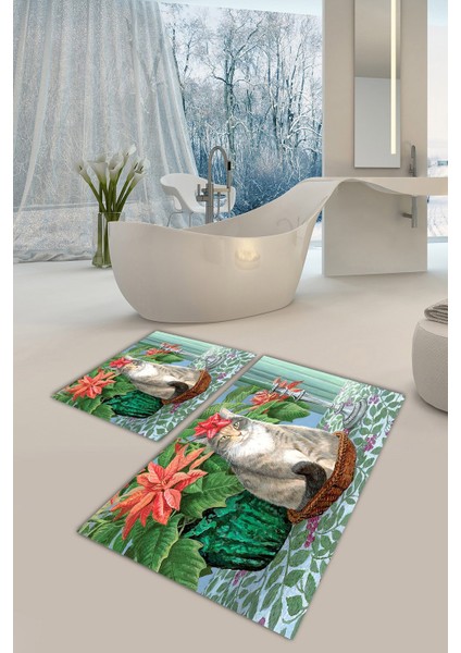 Yıkanabilir Kaymaz Dot Taban 2'li Banyo Paspası ( 50CM x 60CM - 60CM x 100CM) MNP1018