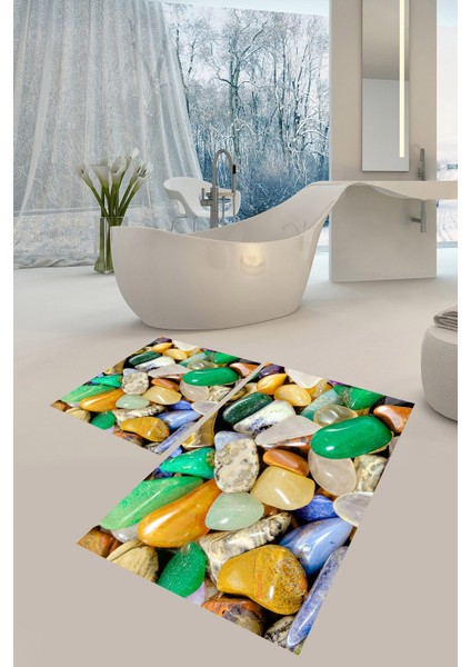 Yıkanabilir Kaymaz Dot Taban 2'li Banyo Paspası ( 50CM x 60CM - 60CM x 100CM) MNP1024