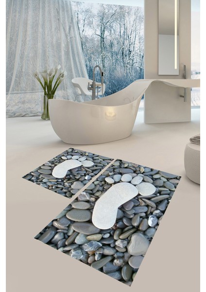 Yıkanabilir Kaymaz Dot Taban 2'li Banyo Paspası ( 50CM x 60CM - 60CM x 100CM) MNP1025