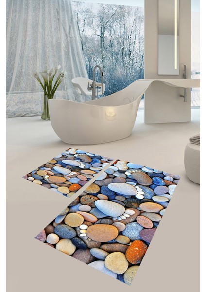 Yıkanabilir Kaymaz Dot Taban 2'li Banyo Paspası ( 50CM x 60CM - 60CM x 100CM) MNP1027