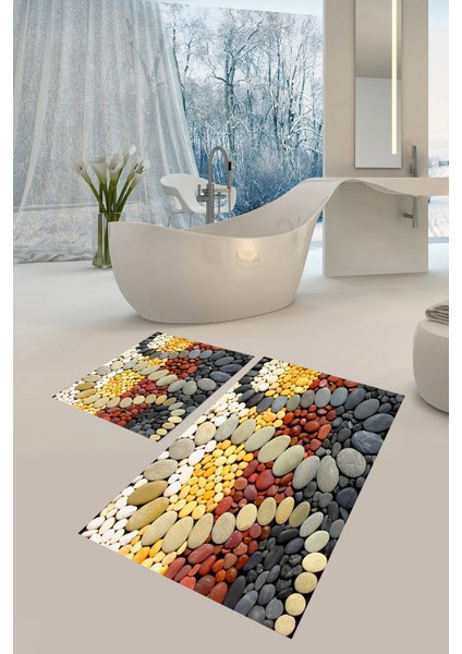 Yıkanabilir Kaymaz Dot Taban 2'li Banyo Paspası ( 50CM x 60CM - 60CM x 100CM) MNP1029