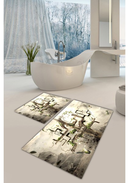 Yıkanabilir Kaymaz Dot Taban 2'li Banyo Paspası ( 50CM x 60CM - 60CM x 100CM) MNP1033