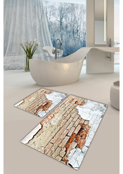 Yıkanabilir Kaymaz Dot Taban 2'li Banyo Paspası ( 50CM x 60CM - 60CM x 100CM) MNP1039