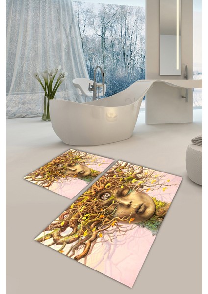 Yıkanabilir Kaymaz Dot Taban 2'li Banyo Paspası ( 50CM x 60CM - 60CM x 100CM) MNP1044