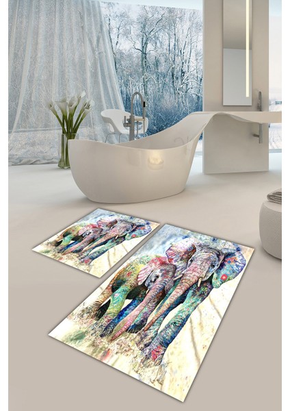 Yıkanabilir Kaymaz Dot Taban 2'li Banyo Paspası ( 50CM x 60CM - 60CM x 100CM) MNP1048