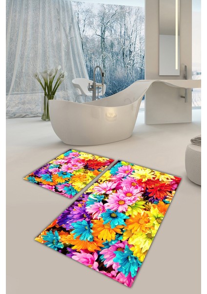 Yıkanabilir Kaymaz Dot Taban 2'li Banyo Paspası ( 50CM x 60CM - 60CM x 100CM) MNP1086