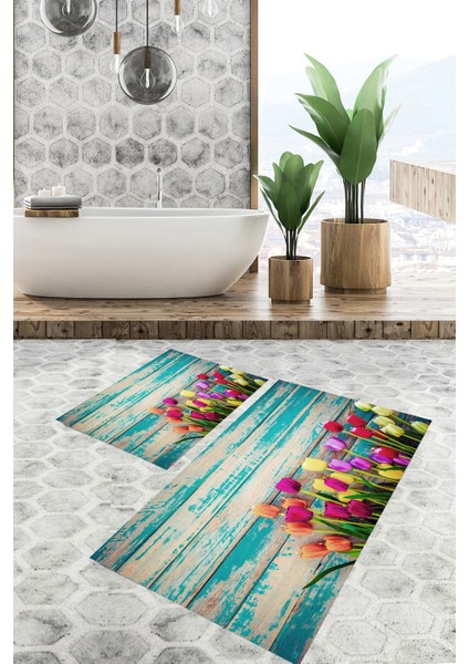 Yıkanabilir Kaymaz Dot Taban 2'li Banyo Paspası ( 50CM x 60CM - 60CM x 100CM) MNP1106