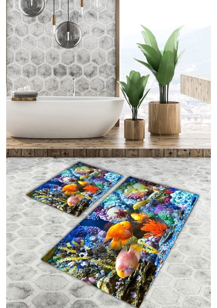 Yıkanabilir Kaymaz Dot Taban 2'li Banyo Paspası ( 50CM x 60CM - 60CM x 100CM) MNP1150