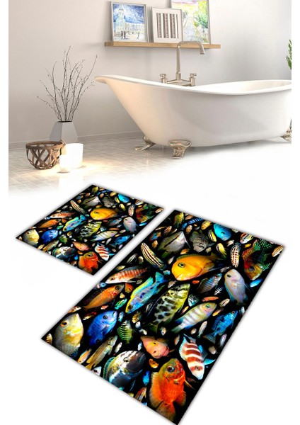 Yıkanabilir Kaymaz Dot Taban 2'li Banyo Paspası ( 50CM x 60CM - 60CM x 100CM) MNP1151