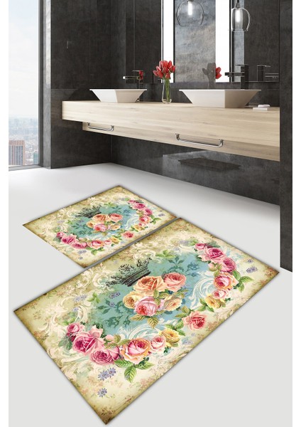 Yıkanabilir Kaymaz Dot Taban 2'li Banyo Paspası ( 50CM x 60CM - 60CM x 100CM) MNP1165