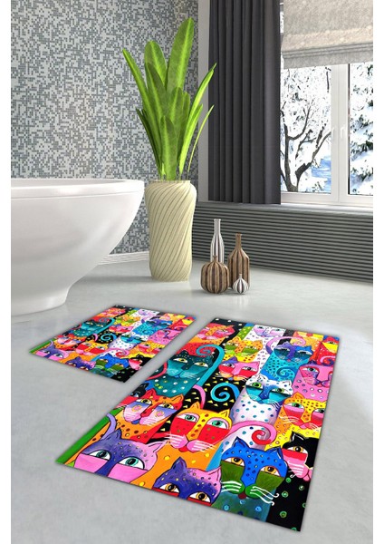 Yıkanabilir Kaymaz Dot Taban 2'li Banyo Paspası ( 50CM x 60CM - 60CM x 100CM) MNP1181