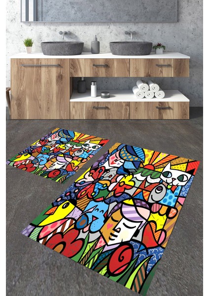Yıkanabilir Kaymaz Dot Taban 2'li Banyo Paspası ( 50CM x 60CM - 60CM x 100CM) MNP1184